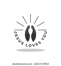 Jesus loves you Lettering praying hands icon with shadow