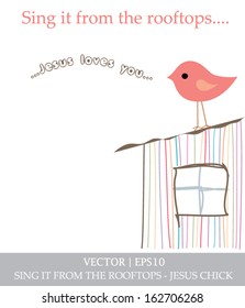 Jesus loves you rooftop chick for Christian church vector | EPS10