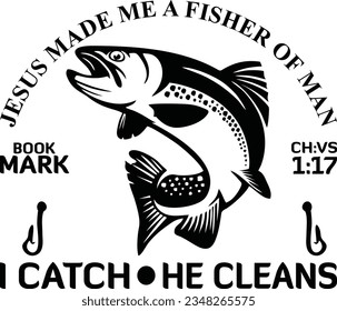 Men’s Jesus Made Me A Fisher of Men I Catch He Cleans Unisex Jersey T-Shirt, Men’s Christian T-Shirt, Men’s Fishing T-Shirt, Gifts for Him