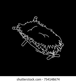 Jesus Manger. Vector Outline Icon Symbol Design. Vector Christmas illustration isolated on black background