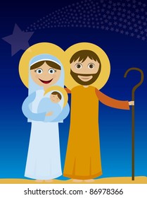 jesus mary and joseph in the night background. vector
