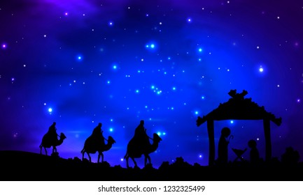 Jesus Mary Joseph Under Stars Stock Vector (Royalty Free) 1232325499 ...