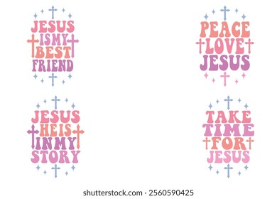 Jesus is My Best Friend, Peace Love Jesus, Jesus He is in My Story, Take Time for Jesus retro keychain designs