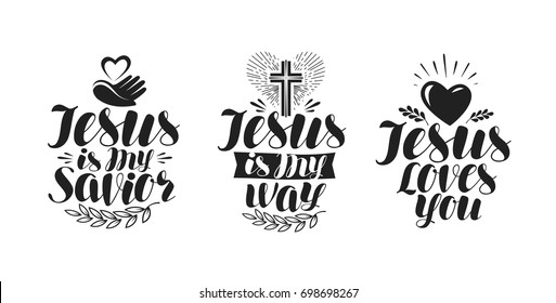 Jesus is my Savior, calligraphy. Bible lettering. Vector illustration