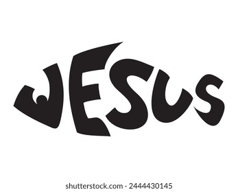 Jesus is my Way. Jesus loves you. Christian. Graphic inscription. Fish symbol