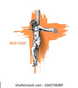 Jesus on the cross, Hand Drawn Sketch Vector illustration.