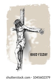 Jesus on the cross, Hand Drawn Sketch Vector illustration.