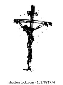 Jesus on the cross, Hand Drawn Sketch Vector illustration.