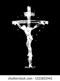 Jesus on the cross. Hand Drawn Sketch Vector illustration.