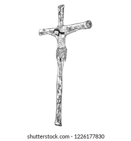 Jesus on the cross, son of God crucifixion, Hand drawn sketch before good Friday. Vector.