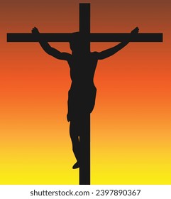 Jesus on the Crucifix with a Sunset Background