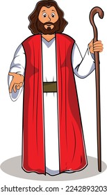 Jesus with one arm, staff. Concept religion, bible.