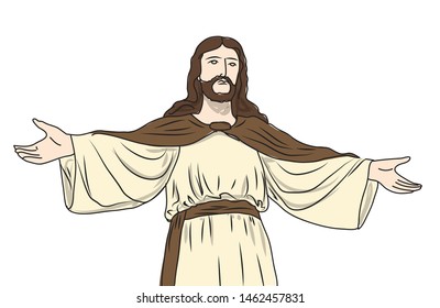 Jesus opened his hand to embrace many people
