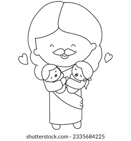 Jesus outline Divine Love and Redemption Jesus Cartoon with Kids Illustration.bible story class coloring page for kids.