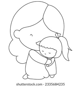 Jesus outline Divine Love and Redemption Jesus Cartoon with Kids Illustration.bible story class coloring page for kids.