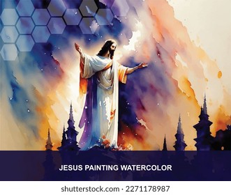 Jesús pintando acuarela acuarela como ilustración Conceptos religiosos Se puede usar con varios medios y diseños.Dibujo a mano acuarela de Jesús en ilustración vectorial.