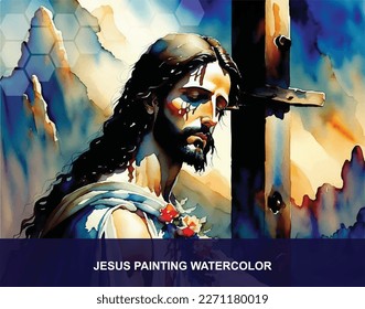 Jesus malen Aquarelle Aquarell als Illustration Religiöse Konzepte können mit verschiedenen Medien und Designs verwendet werden.Aquarell-Skizze von Jesus in Vektorgrafik gezeichnet.