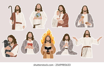 Jesus portrait set, Jesus silhouettes, christian illustration, printable stickers