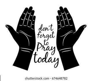 Jesus Praying Hands Silhouette Isolated On White Background. Vector Prayer Hands With Calligraphy For Christian Church Concepts