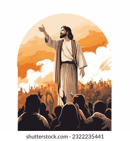 Jesus preaching crowds vector illustration religion illustration