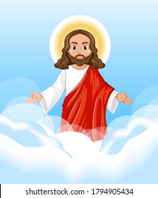 Jesus predigt in stehender Position Charakter auf Himmelshintergrund