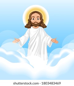Jesus preaching in standing position character on sky background illustration