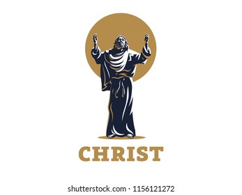 Jesus raised his hands in prayer. Vector illustration.
