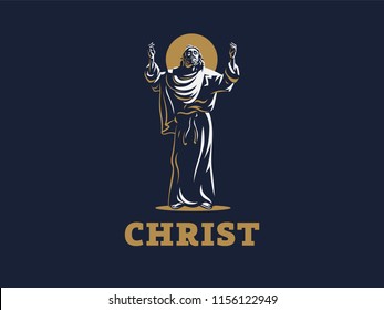 Jesus raised his hands in prayer. Vector illustration.