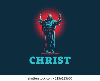 Jesus raised his hands in prayer. Vector illustration.