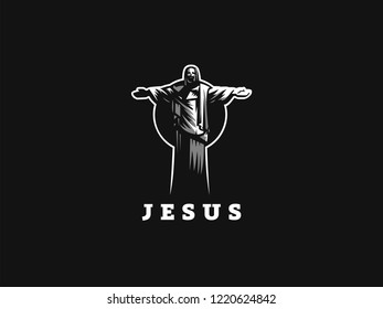 Jesus raised his hands in prayer. Vector illustration.