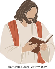 Jesus reads the scriptures, boho silhouette, christian vector illustration