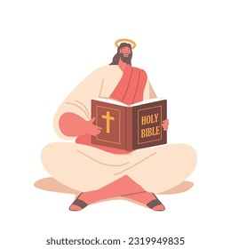 Jesus Religious Character Reading The Bible, Holy Book Of Christianity, Signifies His Devotion To Scripture