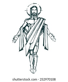 Jesus Resurrection b Hand drawn vector illustration or drawing of Jesus Christ Resurrection