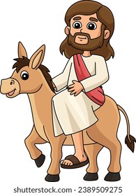 Jesus reitet mit einer Donkey-Cartoon-farbigen Clipart-Kunst 