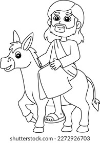 Jesus Riding Donkey Isolated Coloring Page 