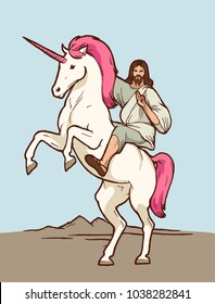 jesus riding unicorn - christian god on a magic horse