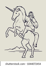 jesus riding unicorn - christian god and a magic creature