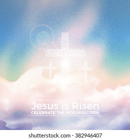 Jesus is risen, vector Easter religious illustration with transparency and gradient mesh.