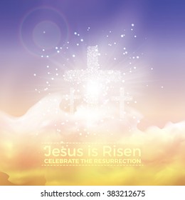 Jesus is risen, vector Easter religious illustration with transparency and gradient mesh.