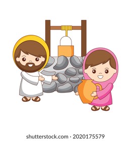 Jesus with the Samaritan woman cartoon. vector illustration