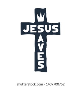 Jesus saves religious lettering brush illustration art design for Christian Bible church t-shirt, print, postcard.