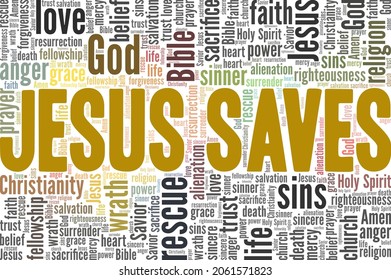 Jesus Saves vector illustration word cloud isolated on white background.