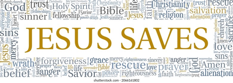 Jesus Saves vector illustration word cloud isolated on white background.