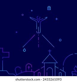 Jesus, Savior gradient line vector icon, simple illustration on a dark blue background, funeral related bottom border.