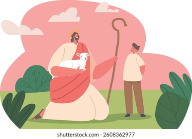 Jesus with sheep talking boy