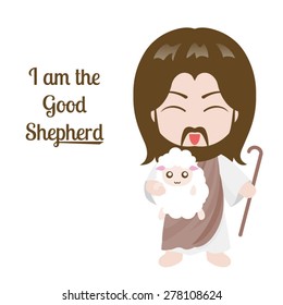 Jesus and sheep vector illustration