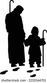 Jesus Shepherd Walking with kid svg, vector, black and white, background, silhouette svg