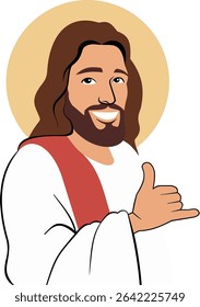 Jesus smiling with shaka gesture