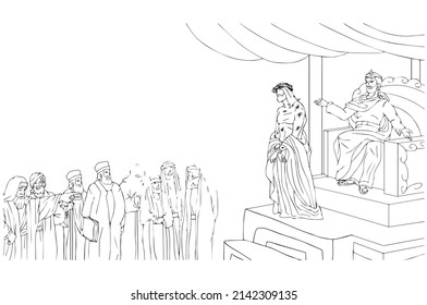 Jesus is standing in front of Pilate, vector.