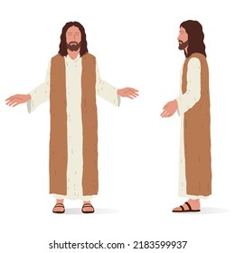 Jesús parado, vista frontal y lateral. Isometric vectorial, figura aislada.